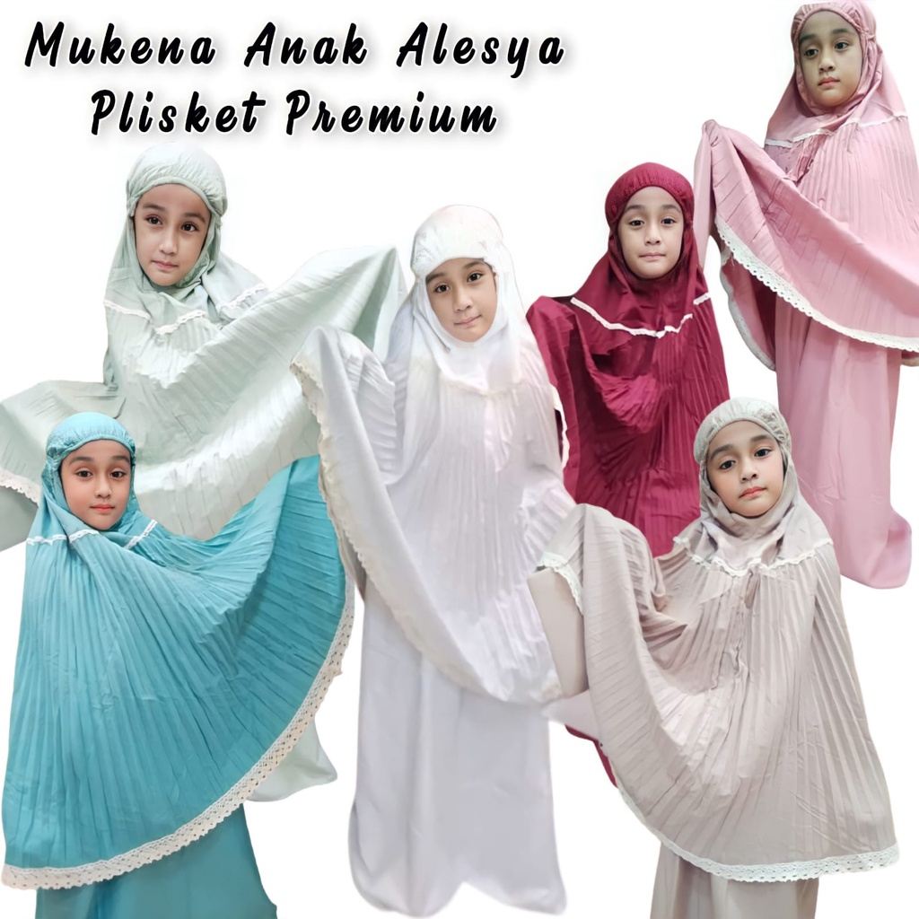 Mukena Anak Plisket Polos Renda Nyaman Dan Adem / Terlaris / Kameh.co