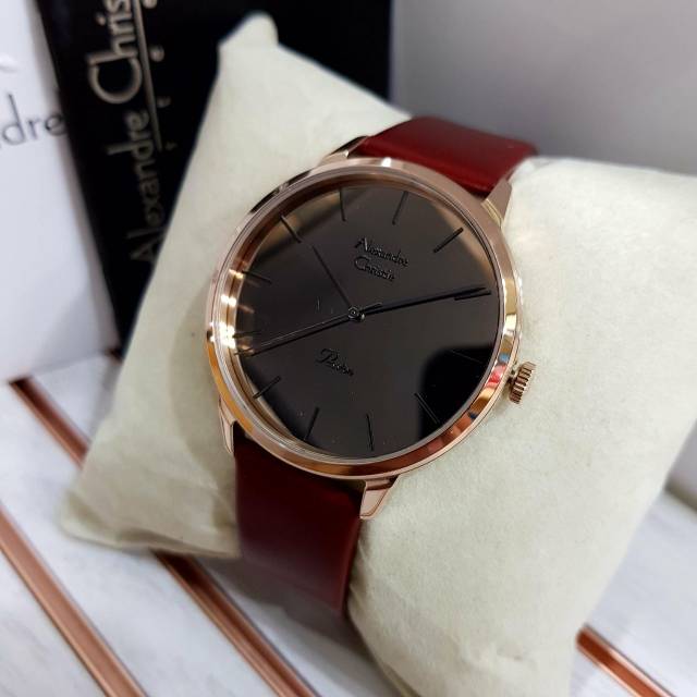 Jam Tangan Unisex Pria dan Wanita Alexandre Christie  Original Leather Maroon