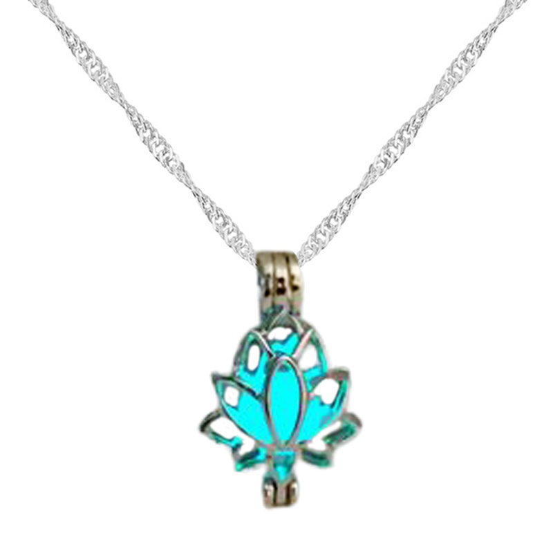 Night Ancient Glowing Lotus Pendent Glow In The Dark Necklace Choker for Women Men Jewelry