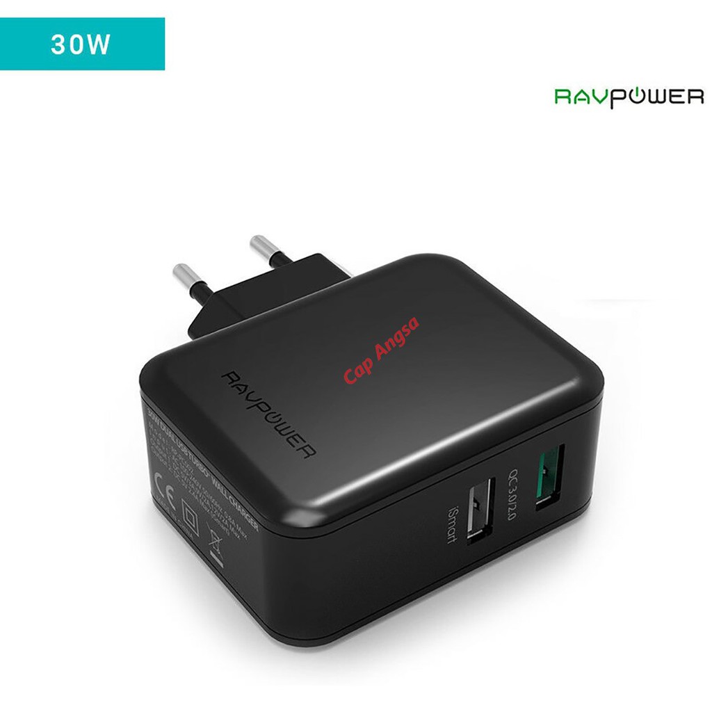 RAVPower RP PC006 CHARGER FAST CHARGING 30W DUAL PORT QUICK CHARGE 3.0 QC3.0 CHARGER HP WALL CHARGER