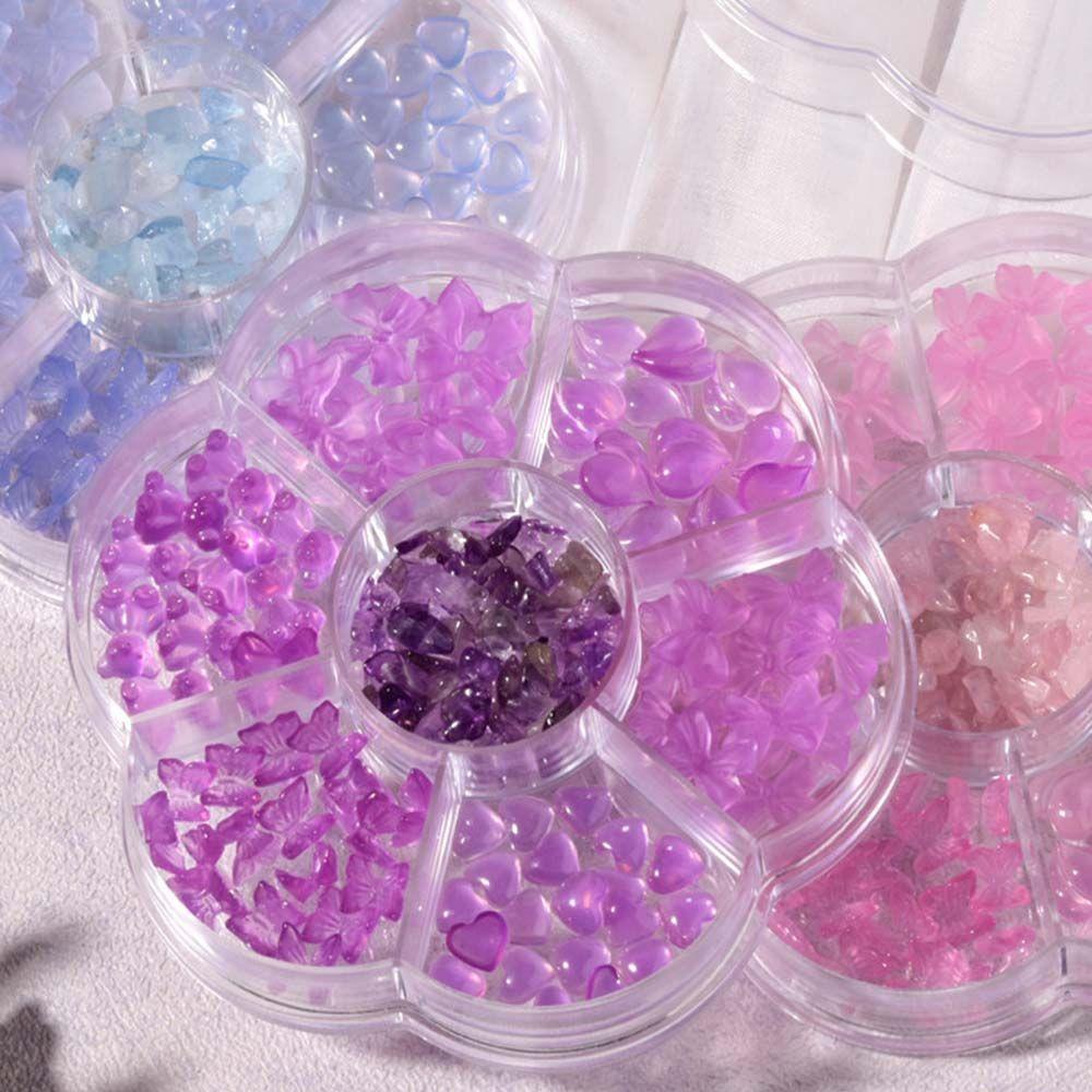 AUGUSTINA Agustina Kristal Nail Art Perhiasan 3D Fashion Cahaya Mengubah Bor Kuku Flatback Nail Permata Peach Transparan Beruang Nail Art Aksesoris
