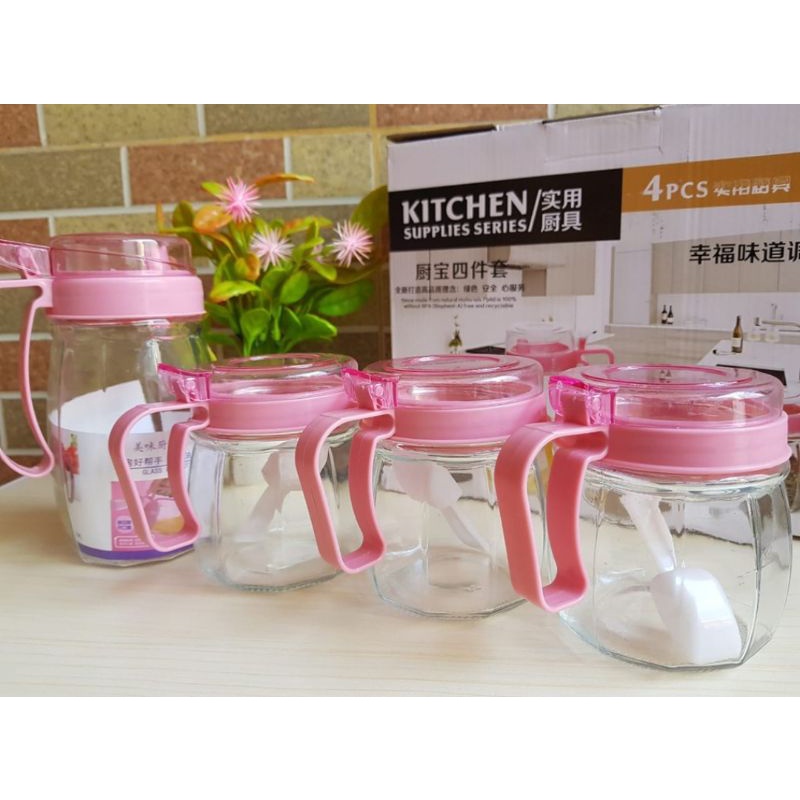 Kitchen Supplies Set 4pcs - Tempat Bumbu Dapur - Pink