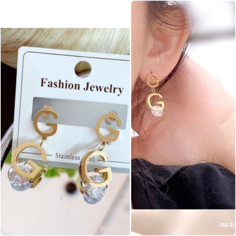 Anting Titanium Stainless steel ori anti karat Earring Gold Gc Premium Quality at0102