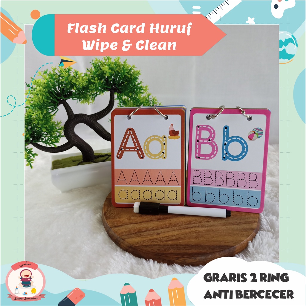 Flash Card Huruf Wipe Clean Abjad Alfabet Jumbo Mainan Edukasi Anak Ditulis Dihapus Kartu Pintar