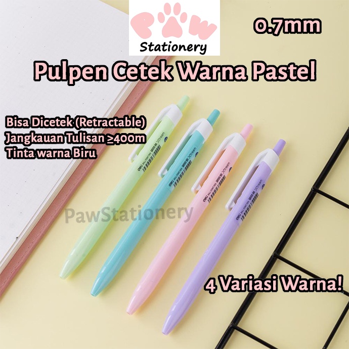 

Pulpen Cetek Warna Pastel Pulpen Tinta Biru Pen Cetek Pen Biru Ballpoint Retractable 0.7mm