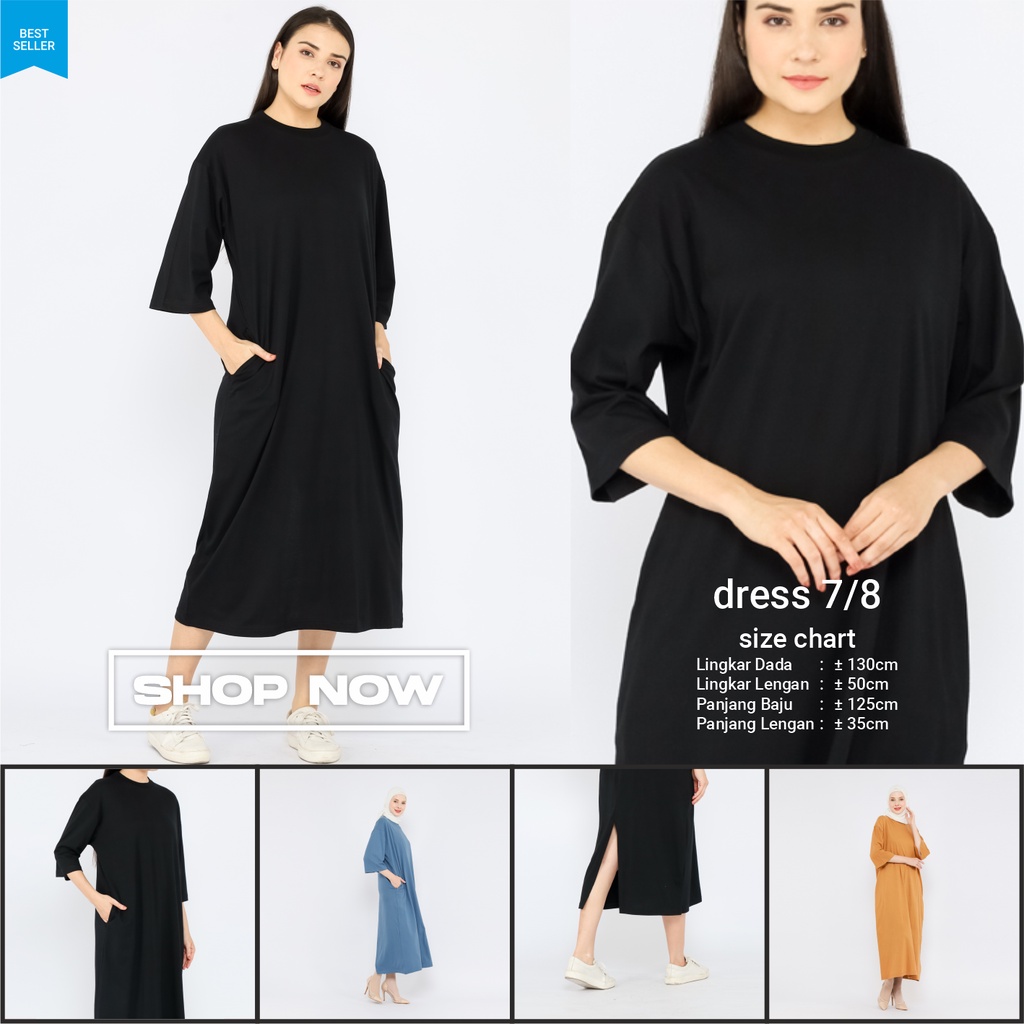 Baju Dress Oversize Wanita Muslim 7/8 LD130 Kaos super comfy