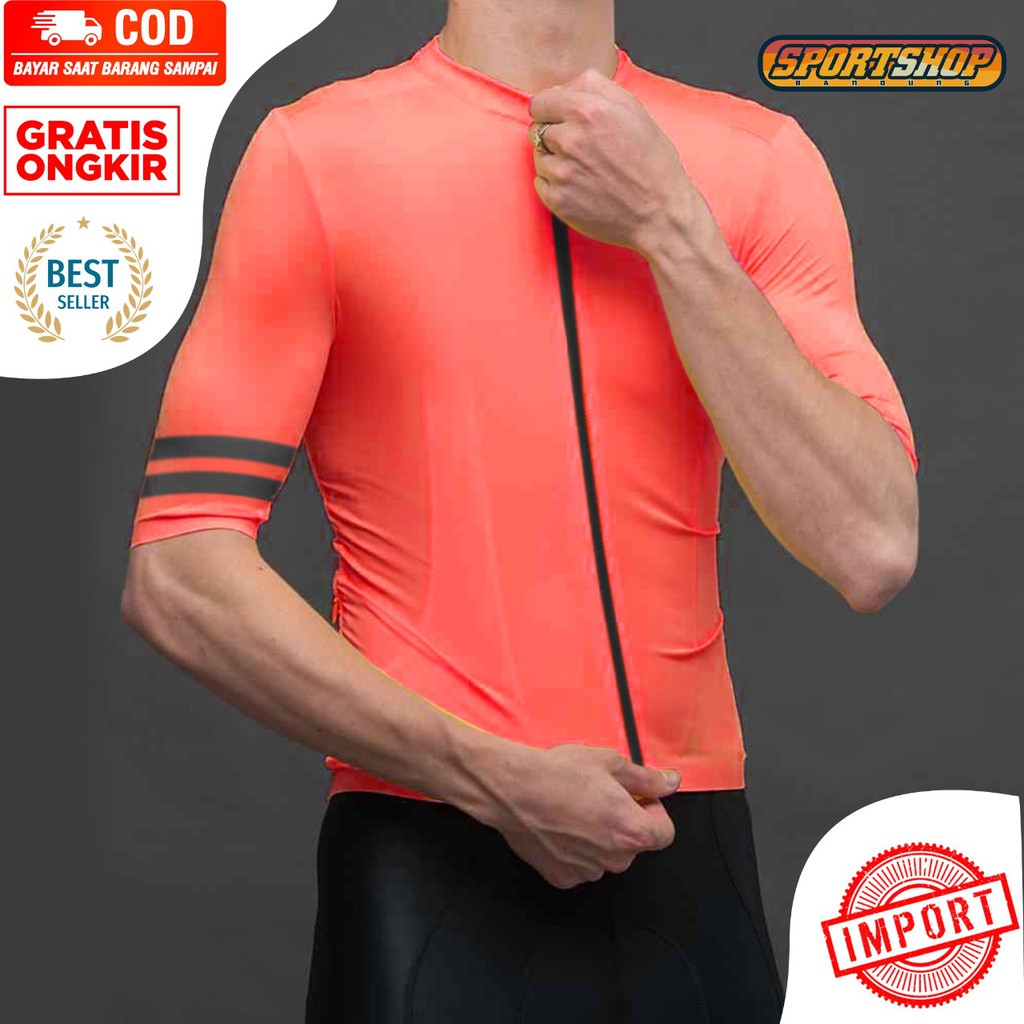 BAJU JERSEY SEPEDA AERO ROADBIKE POLOS / KAOS SEPEDA POLOS - orange stabilo