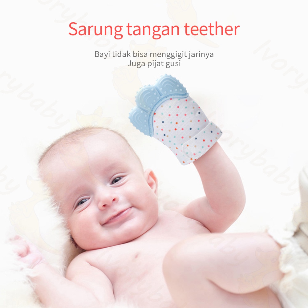 Ivorybaby Teether bayi BPA free mainan gigitan bayi bentuk sarung tangan desain velcro