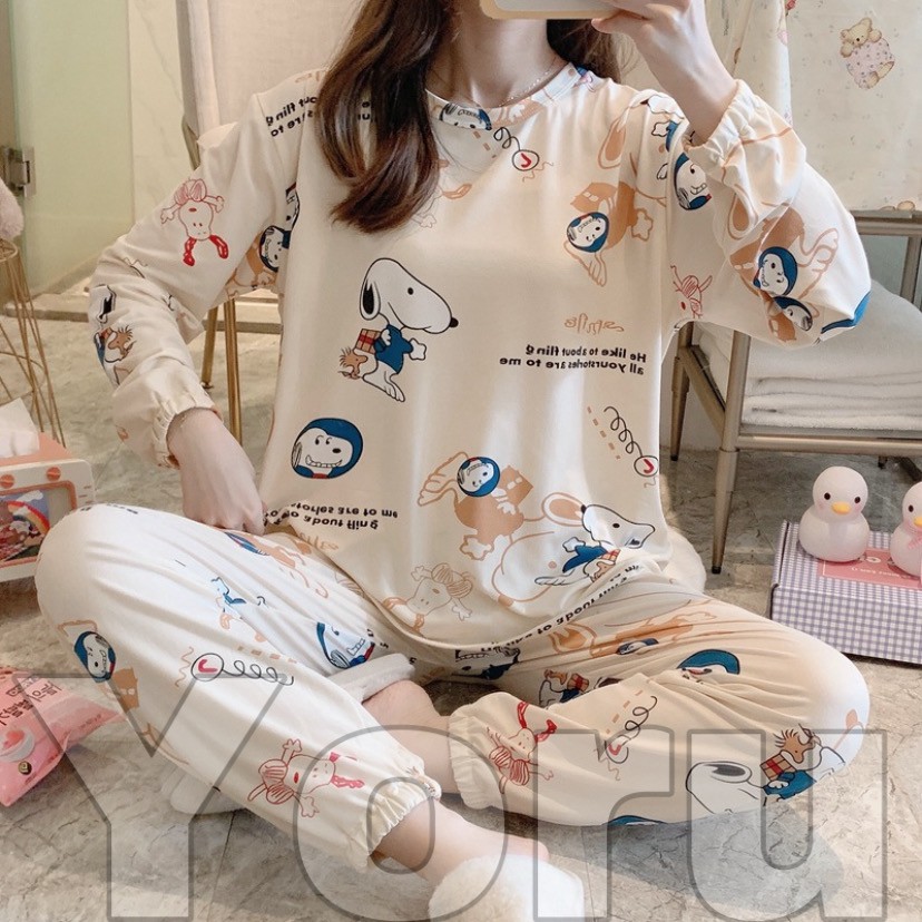 Pamelo PP786 Stelan baju tidur Import Baju Tidur Wanita Panjang PP Import Spandek PP10 PPJ-PPJ Snopi2 crem