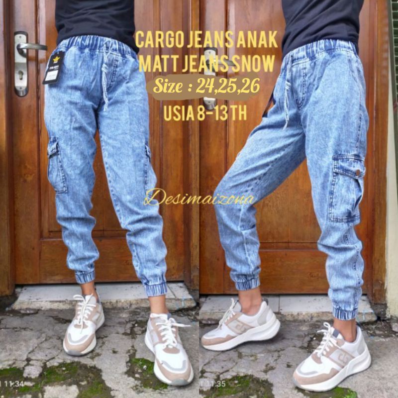 JOGGER CARGO JEANS SNOW//SIZE 24,25,26//ESTIMASI USIA 8-13 TAHUN//TERGANTUNG POSTUR ANAK