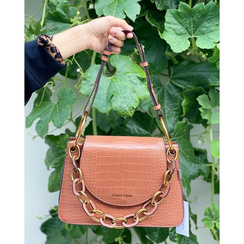Croc Effect Chunky Chain Link Shoulder Bag