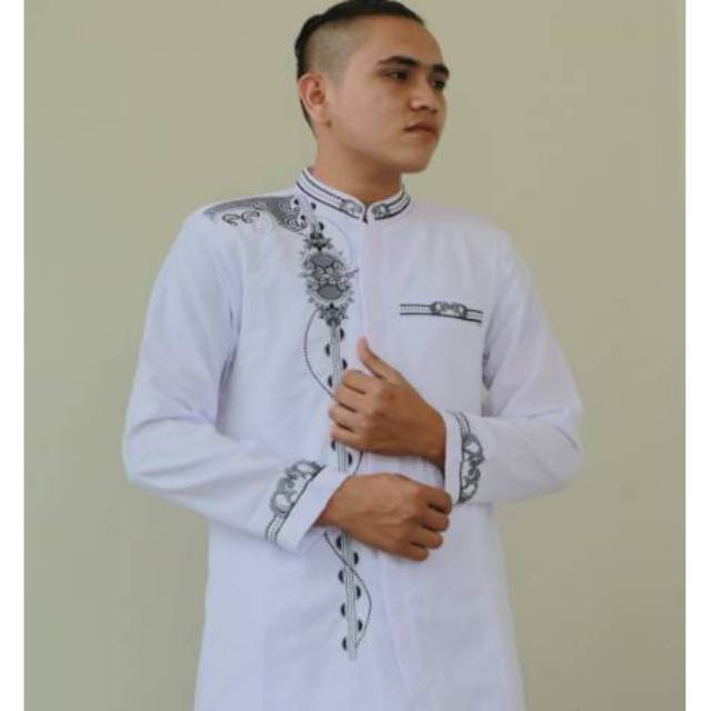 *KOKO TERBAIK*   Baju Jasko Jas Koko Jasko Bordir Lengan Panjang Putih Pria
