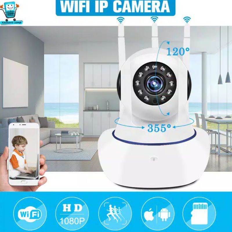 IP CAMERA CCTV 3 ANTENA 720P WIRELESS WIFI HOME SECURITY SINYAL KUAT D