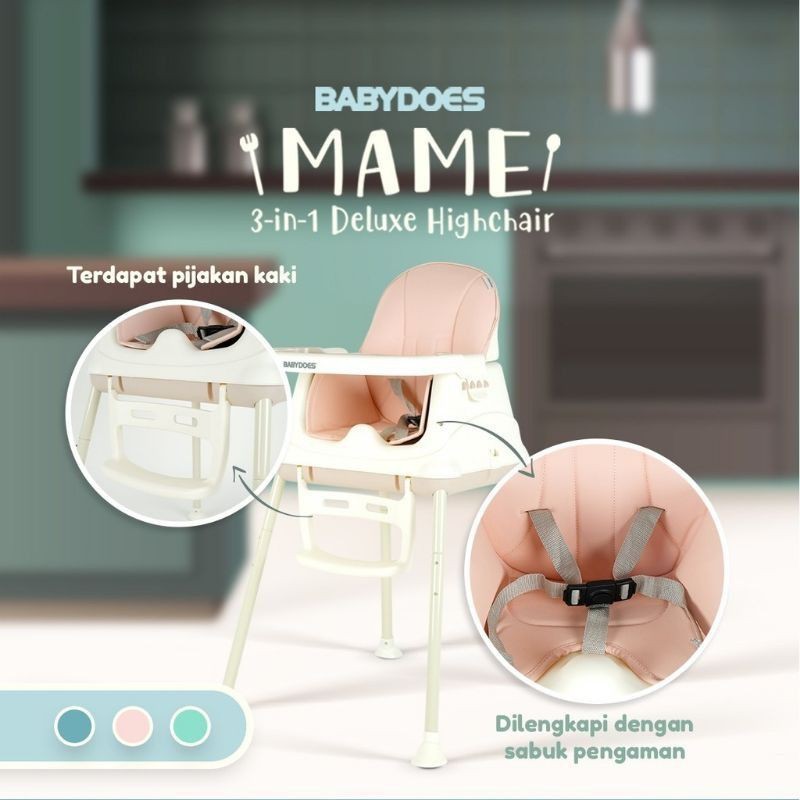 Kursi Makan Bayi Baby Chair High Chair BabyDoes Mame 3 in 1 Deluxe /High Chair Multifunction Nacker