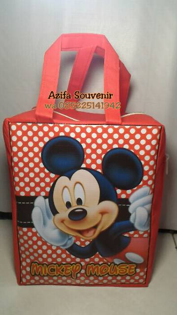 Tas Souvenir Ulang Tahun / Ultah Anak Zipper/ Resleting Kartun  MICKEY &  MINNIE MOUSE  CUSTOM-2