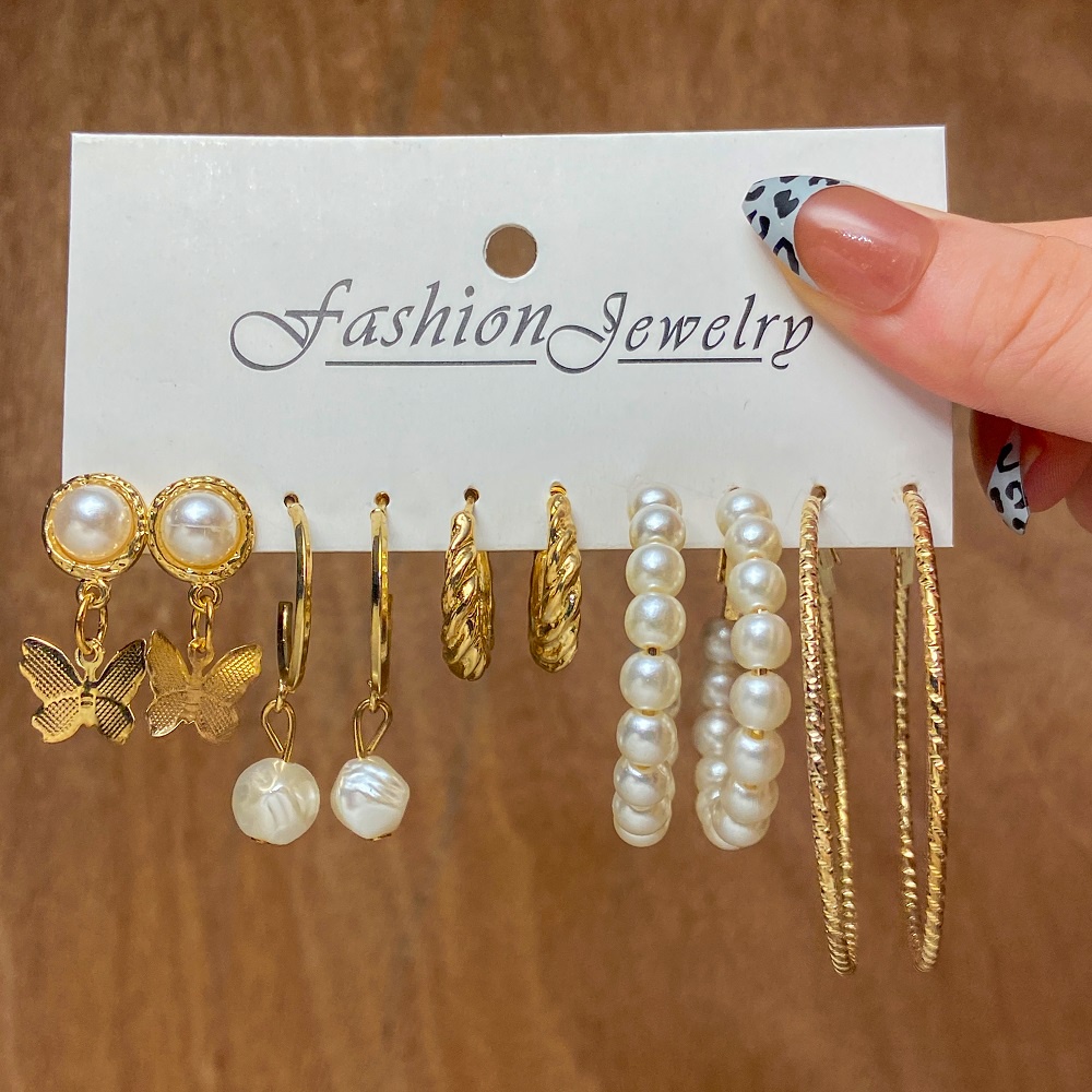 IFYOU Set Anting Stud Hias Liontin Kupu-Kupu Mutiara Warna Emas Untuk Wanita