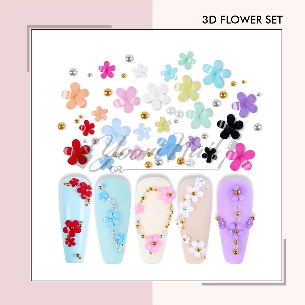 3D Flower set resin rose pack warna colorful random bunga resin nail art case hiasan flower