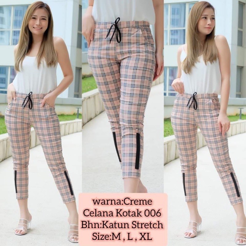 Celana Wanita Katun Strecth 7/9 Kotak