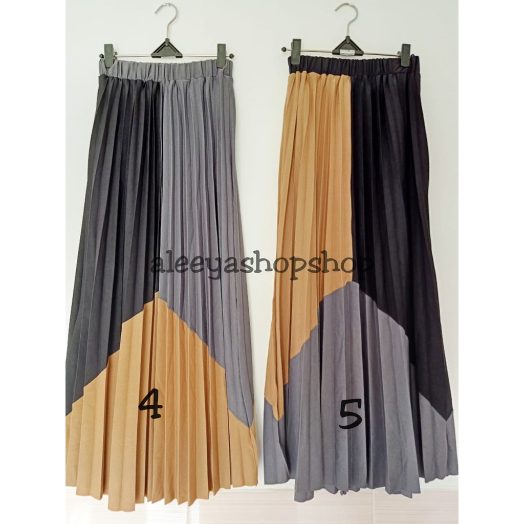 Rok Plisket Premium Kombinasi Moscrepe ( Varona Combi Skirt )
