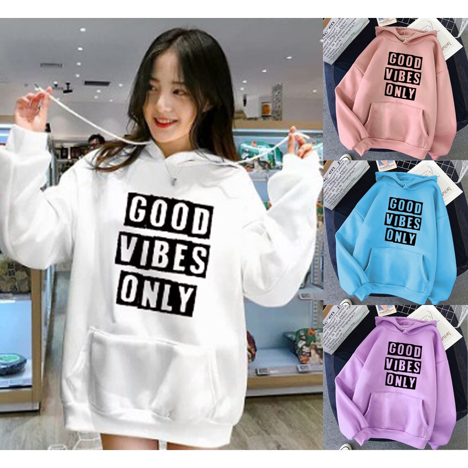 [PREMIUM] Sweater Wanita / Pria Hoodie Fleece Oversize GOOD VIBES ONLY