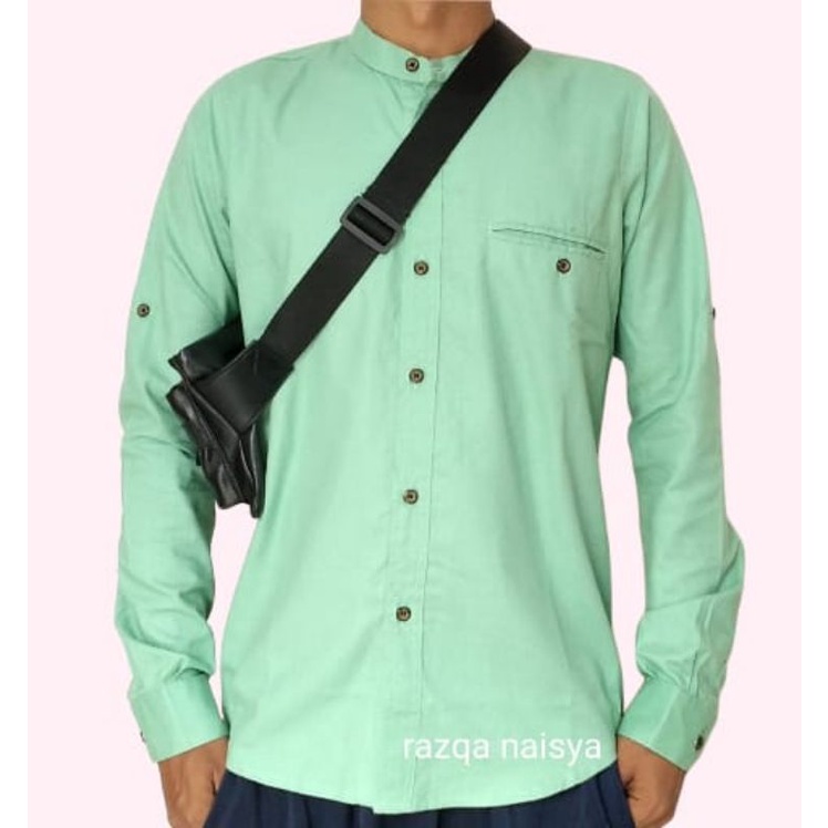 Kemeja Pria Basic Polos Warnan Hijau Mint /Sale Kemeja koko Kasual warna Mint /Kemeja koko Pria dewa