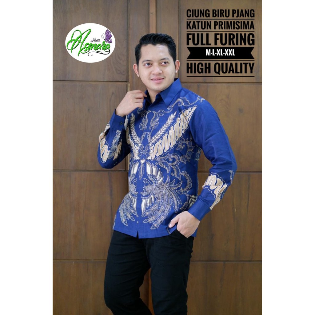 CIUNG BIRU ASMARA BATIKSOLOAMANAH KEMEJA BAJU BATIK PRIA SOLO LENGAN PANJANG PENDEK LAPIS FURING ATASAN BATIK PREMIUM MODERN KATUN HALUS BRAMANTYO CIUNG BIRU KEMBANG PAGER BIRU MERAK KAMULYAN BIRU PLENJAK BIRU SANJAYA SASTRO BIRU KEMBANG ASMARA MAJALAYU