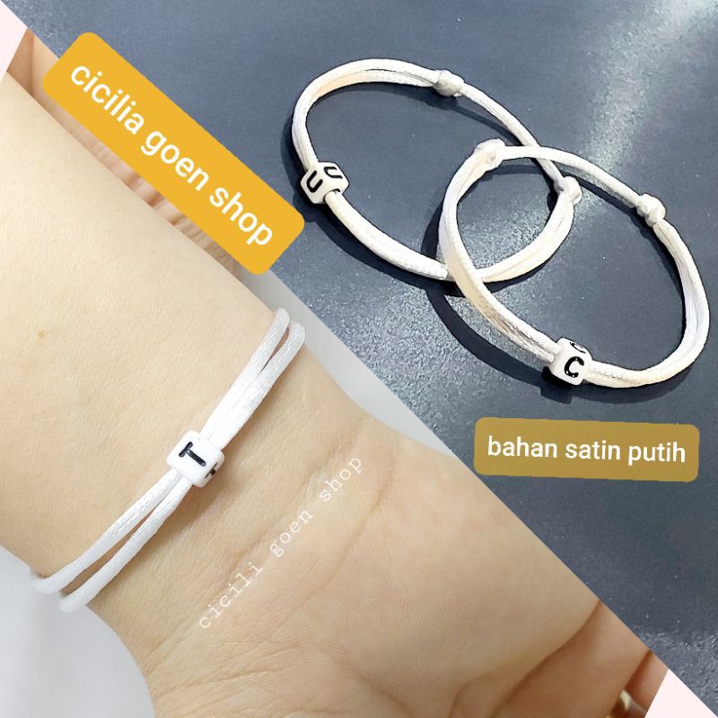 Gelang tangan n kaki alphabet couple pasangan custom huruf tali satin elegant persahabatan kulit