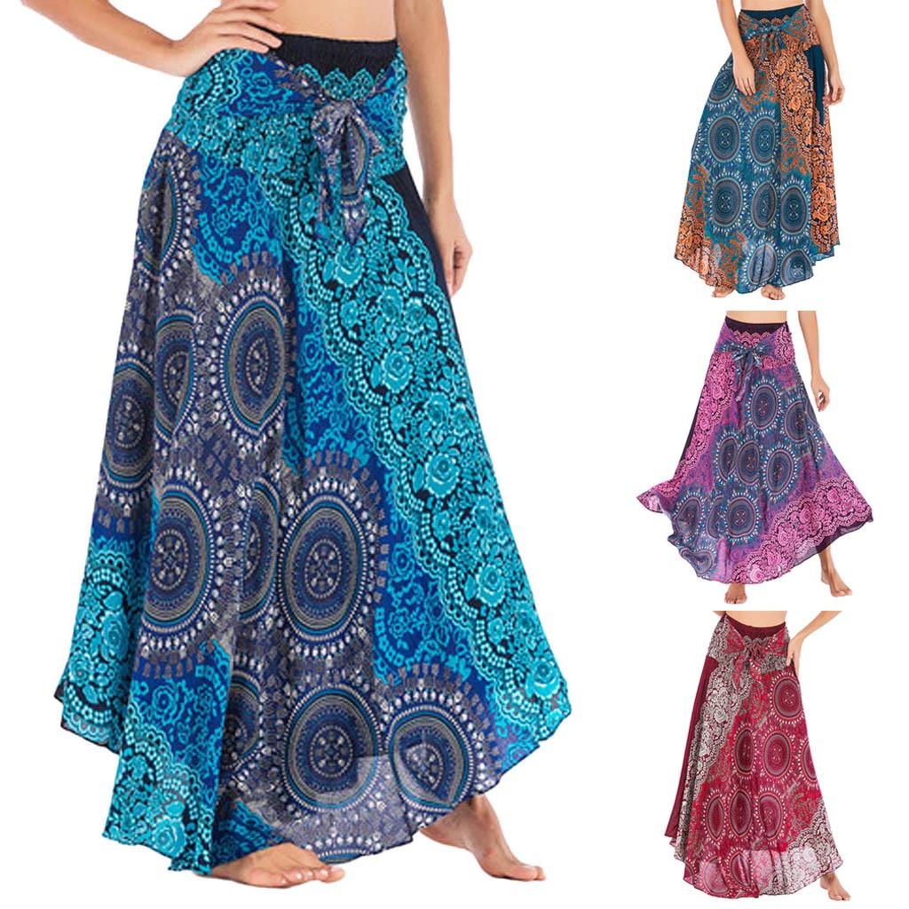 Womail Women Skirt Summer Fashion Long Hippie Bohemian Gypsy Boho Flowers Elastic Waist