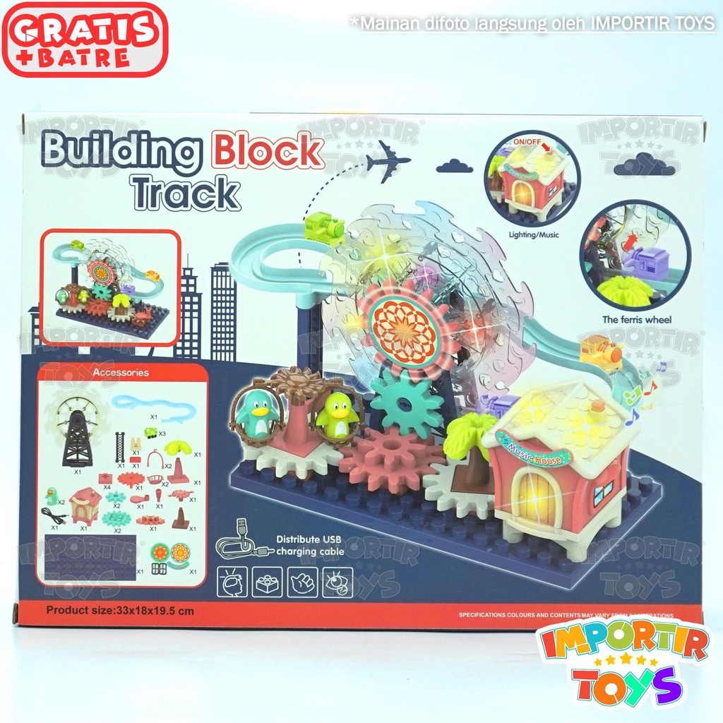 Mainan Edukasi Anak Lego Blocks Elektrik Gear Ferris Wheel Track Music DIY