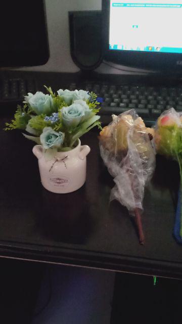 Bunga Plastik Mawar Artificial Vas Keramik Unik Lucu Pita Imut Hiasan Meja - Vbk11