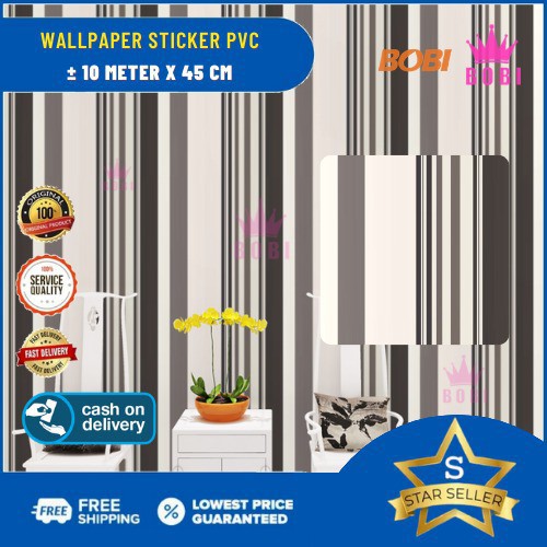 Wallpaper Merk Bobi  / Wallpaper Sticker garis hitam putih 5351 Ukuran 9mx45cm