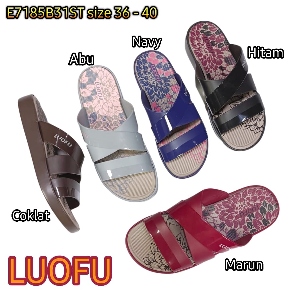 LUOFU ORIGINAL jelly sandal karet empuk murah wanita slop import sendal cewek selop E7185B31ST