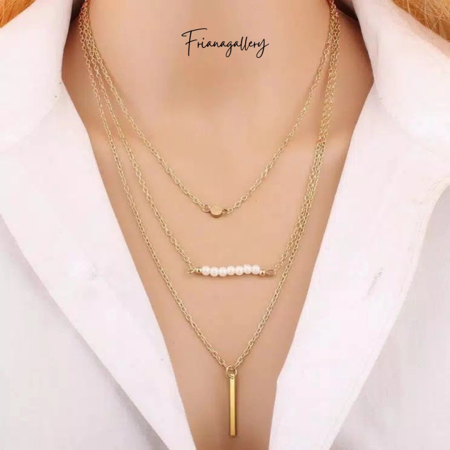 Marina - Kalung Wanita 3 Layer Simpel Elegan Fashion Aksesoris Korea