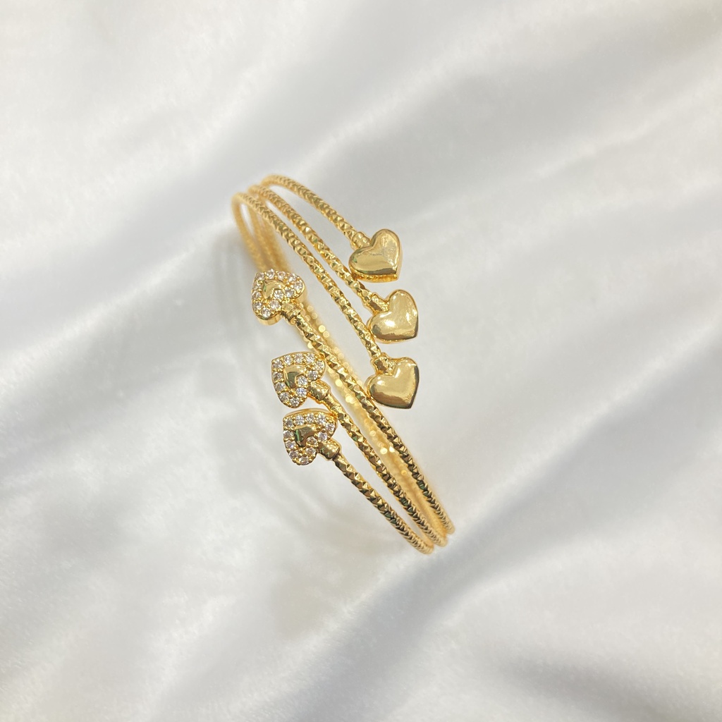 Gelang Cuff Wanita Flexible Motif Bunga Permata Lapis Emas Aksesoris Fashion GLE78