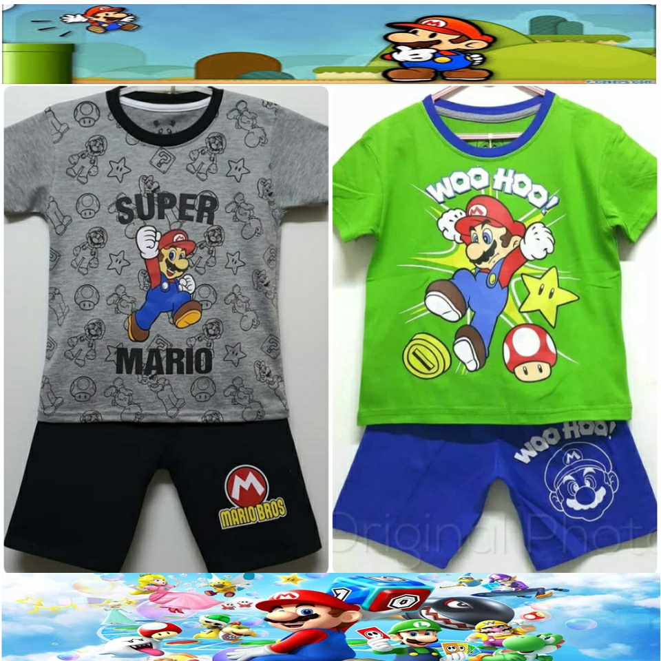Setelan Kaos Anak Mario Bros Game Baju Anak Laki Laki Kaos