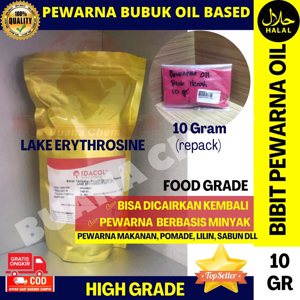 

Pewarna Bubuk Oil Based / Minyak Lake Erythrosine Pink Merah 10 gram