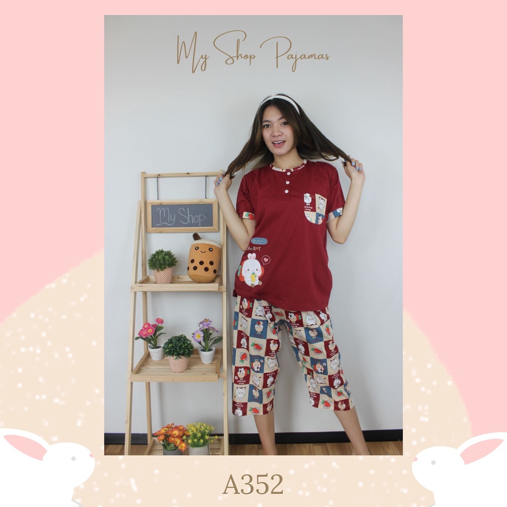 PIYAMA BABYDOLL WANITA TANGAN LENGAN PENDEK CELANA 3/4 ANNE CLAIRE BAJU PAKAIAN TIDUR DEWASA SETELAN SLEEPWEAR PAJAMAS TP-2