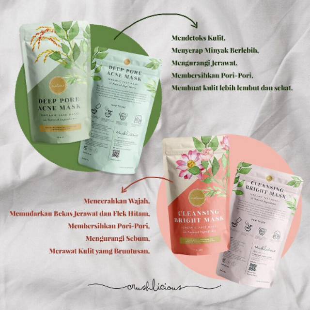 CRUSHLICIOUS DEEP PORE ACNE & CLEANSING BRIGHT MASK FREE KLIP DAN KUAS MASKER