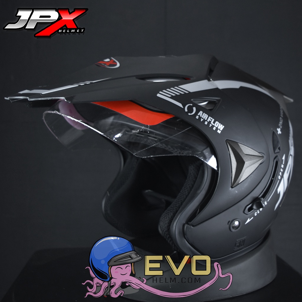 HELM JPX SUPERMOTO SOLID BLACK DOFF ORIGINAL HELM JPX HALFFACE JPX SUPERMOTO SUPREME DOUBLE VISOR