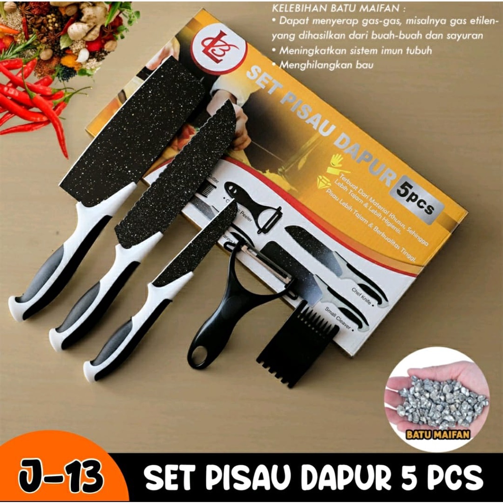 PISAU SET HITAM / PISAU STAINLESS / PISAU SET 5PCS / PISAU DAPUR / PISAU HITAM SET FREE DUS