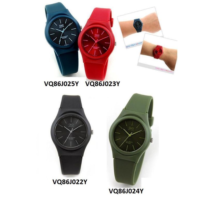 Q&amp;Q Jam Tangan Wanita Analog Karet Rubber - VQ86 VQ86J Tahan Air 10 BAR