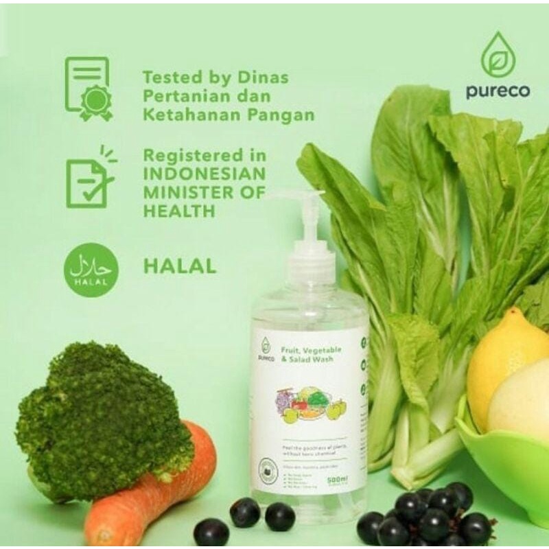 Pureco Fruit, Vegetable &amp; Salad Wash 500ml / Pembersih Sayur Dan Buah