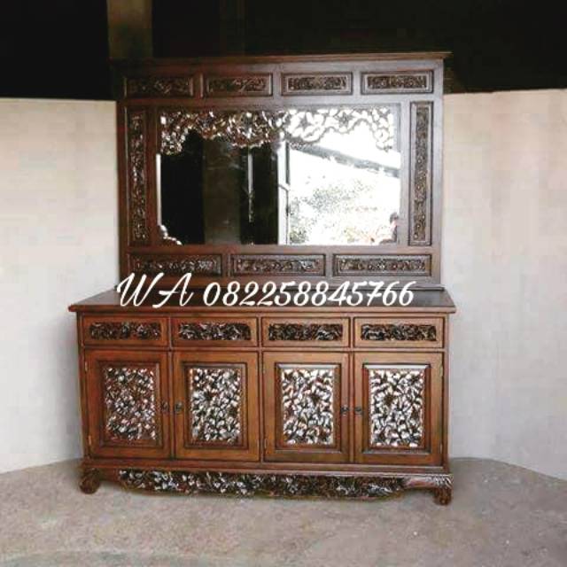 Tolet Meja Rias Jati Ukir Model Gebyok, Bufet Meja Rias Ukiran Jepara