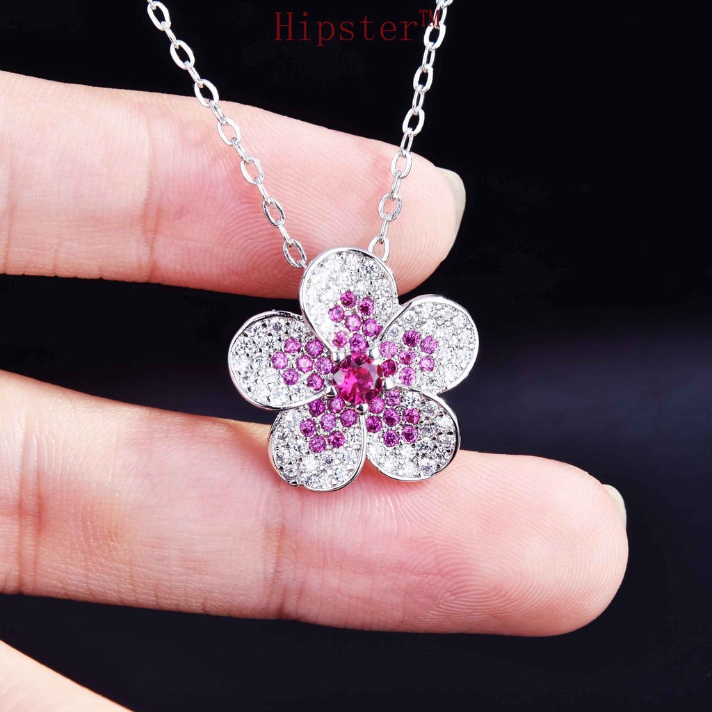 Flower Necklace Sapphire Pendant for Women