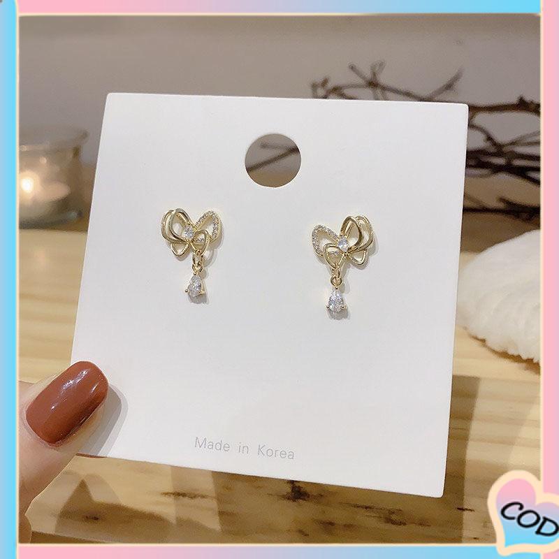 COD❤️ 1 pasang anting stud kristal busur-A.one