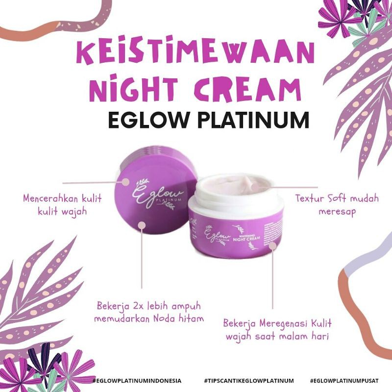 Whitening Night Cream Eglow Platinum BPOM