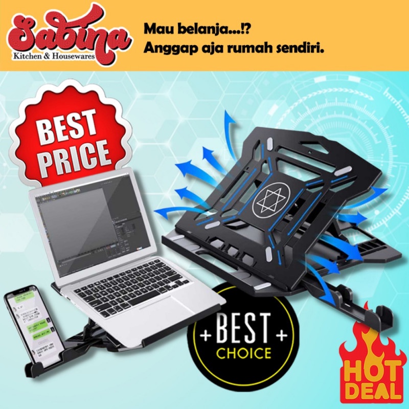 Cooling Pad Laptop Stand With Handphone Holder Portable Adjustable