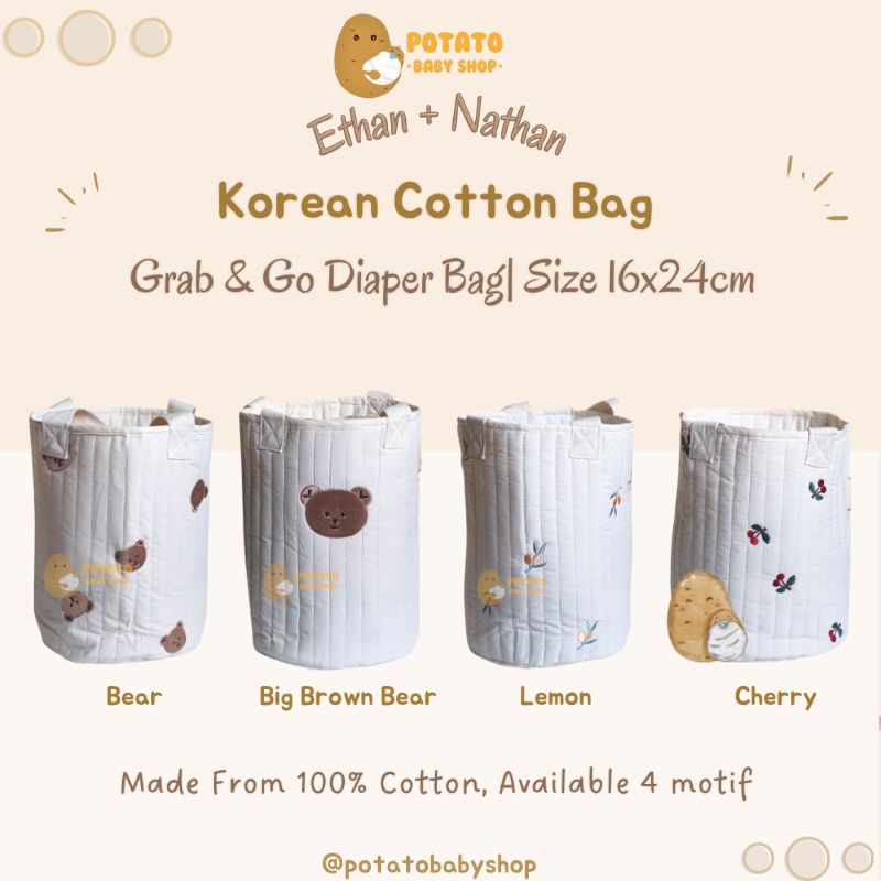 Ethan + Nathan Grab &amp; Go Cotton Bag Ethan Nathan korean bear tulip cherry lemon