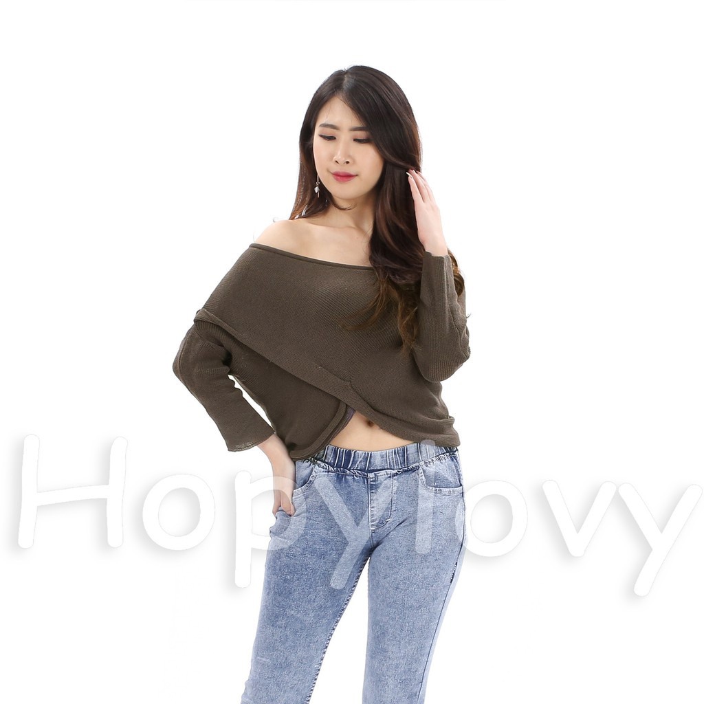 HOPYLOVY - Blouse Wanita Bahan Rajut Sabrina Selena-5
