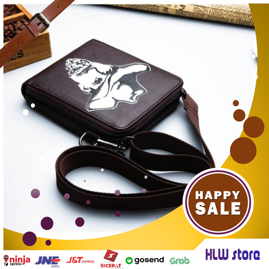 Tas Selempang Slempang Kulit Asli Depan Belakang Tas punggung Pria Cowok Keren Trendy Mini Slingbag